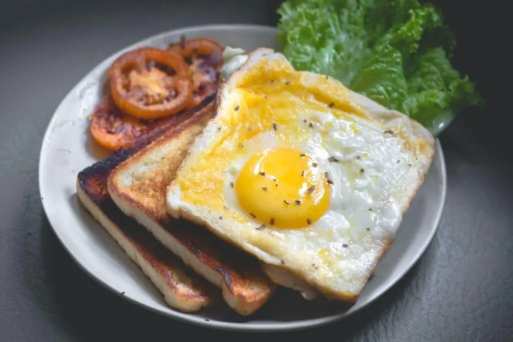 Fried eggs on toast for breakfast