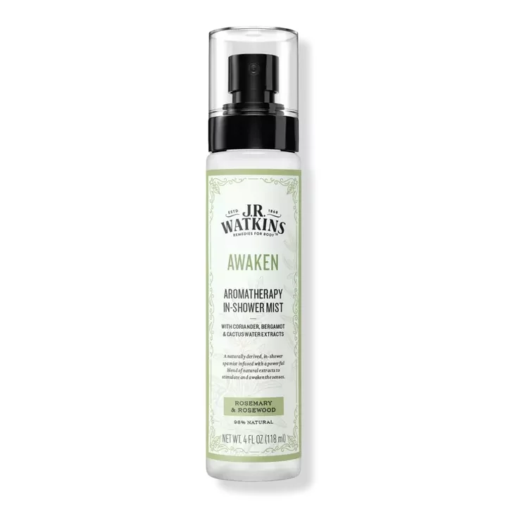 JR Watkins Awaken Aromatherapy Mist in the shower