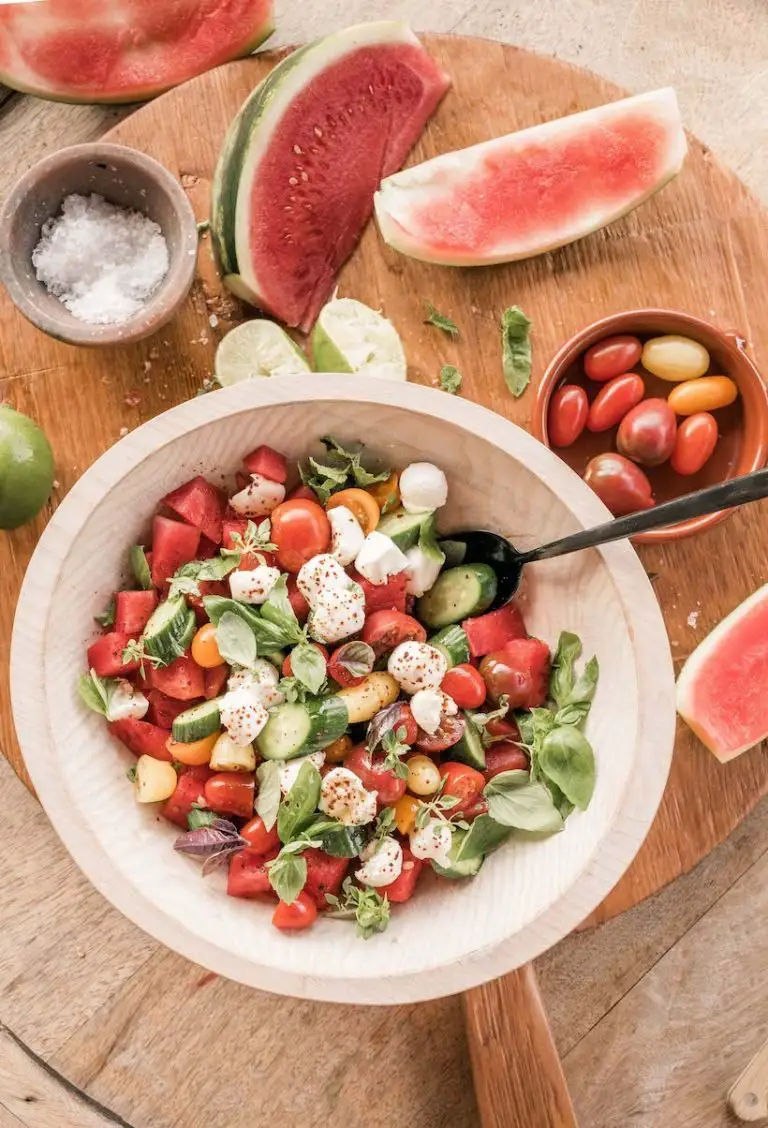 Caprese salad of watermelon tomato,