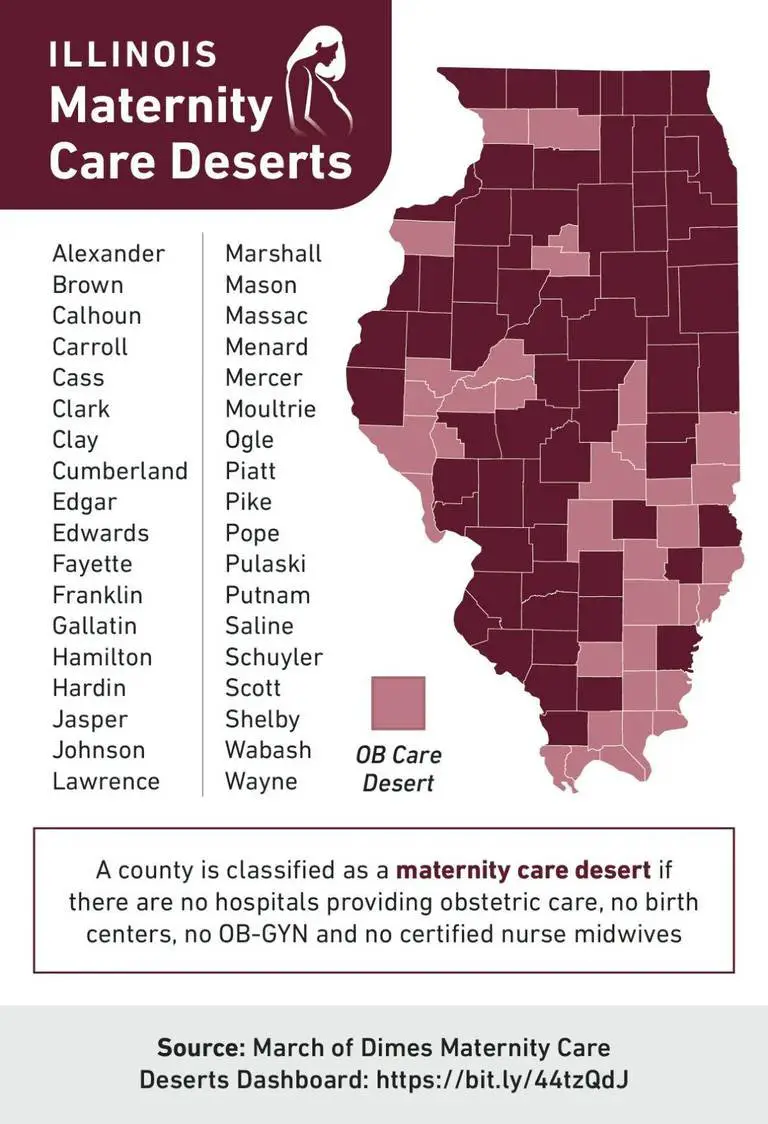 Carroll and Ogle counties are among 36 Illinois counties labeled maternity care desert, according to the March of Dimes.