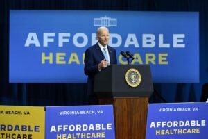 President Joe Biden comments on his plan to protect Americans' access to affordable health care in Virginia Beach, Virginia on February 28, 2023.