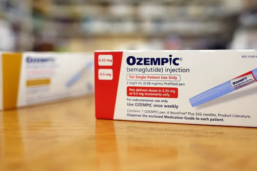 LOS ANGELES, CALIFORNIA - APRIL 17: In this photo illustration, boxes of the diabetes drug Ozempic rest on a drugstore counter on April 17, 2023 in Los Angeles, California.  Ozempic was originally approved by the FDA to treat people with type 2 diabetes, who risk serious health consequences without medication.  In recent months, there has been a spike in demand for Ozempic, or semaglutide, due to its weight-loss benefits, which has led to shortages.  Some doctors prescribe Ozempic off-label to treat obesity.  (Photo illustration by Mario Tama/Getty Images)